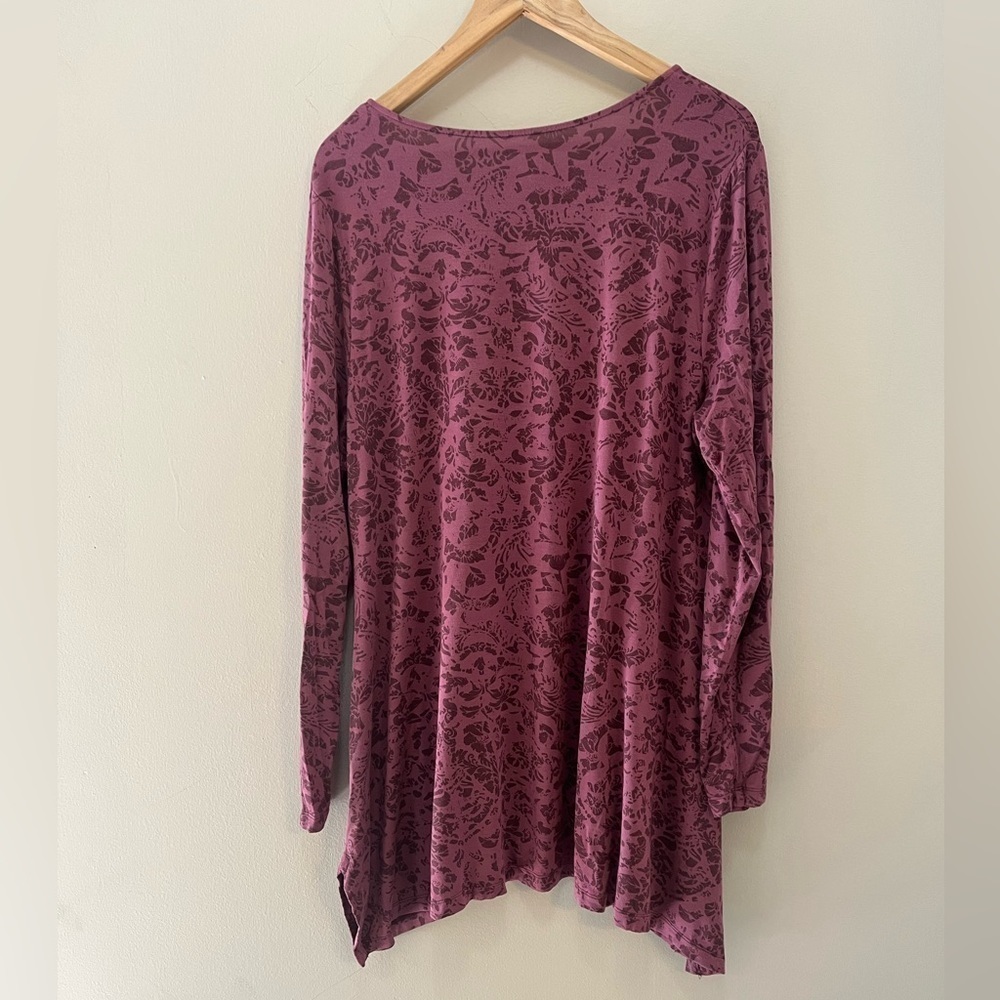 Soft Surroundings Tunic Pullover Top Floral Eggplant purple 6” Side Vs sz XL - Picture 3 of 11